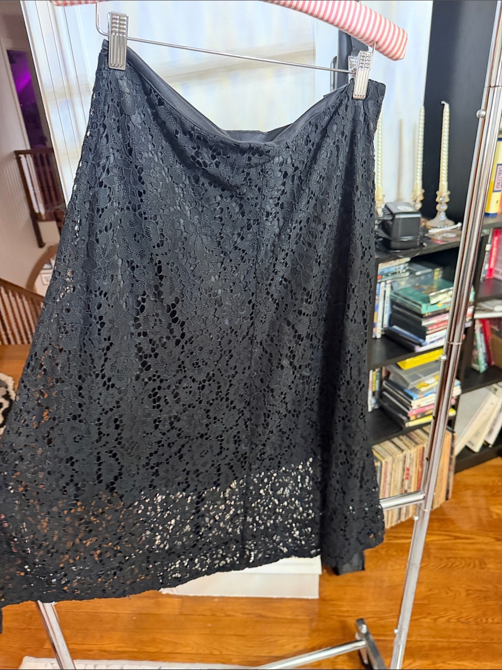 New York & Company Black Lace A-Line Midi Skirt